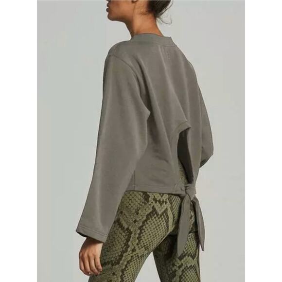 Varley Tops - Varley Weymouth Crewneck Sweatshirt Tie Back Cut Out Olive Womens Size Medium